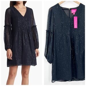 Lilly Pulitzer Cleme Long Sleeve Silk Dress Black Onyx Chiffon